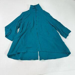 Fridaze Linen Refined Shirt Top Womens Large Button Down Blue Collar Tunic